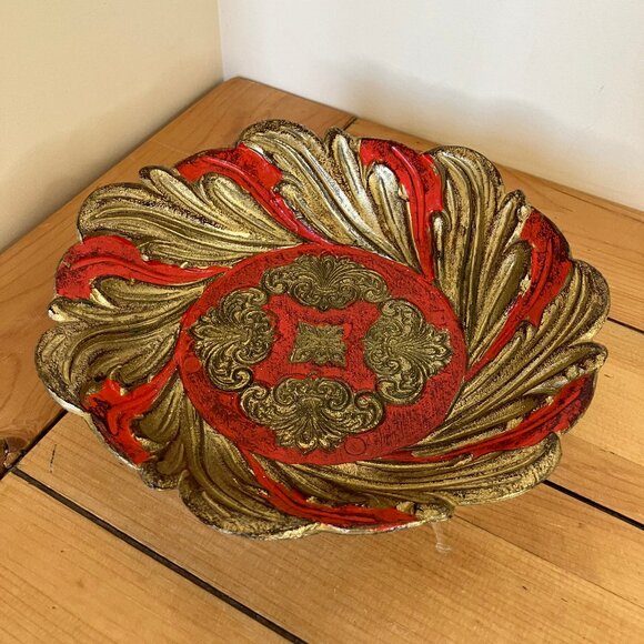 Florentine Decorative Bowl Molded Plastic Gold & Orange Vintage Made in Italy - Picture 1 of 6